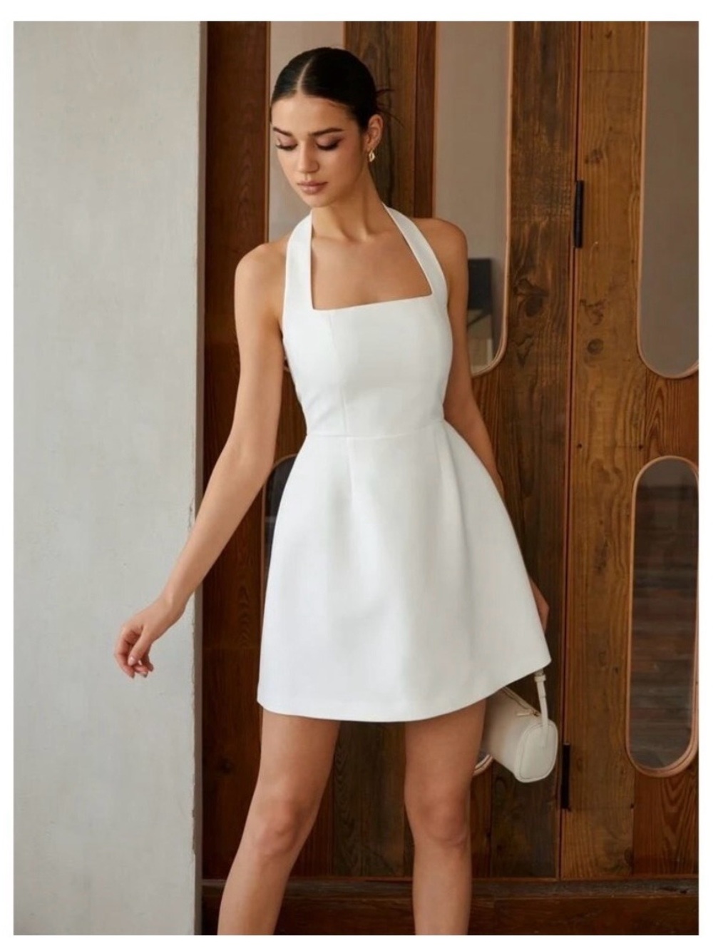 Commense Halter Mini Dress Sleeveless‎ A-Line Cocktail Party Dress White US 8  L